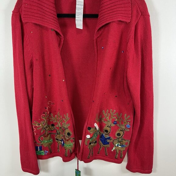 Vintage Tiara International Christmas reindeer full zip sweater woman's size XL - Picture 8 of 10